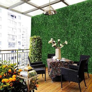Lush green artificial grass wall for commercial space