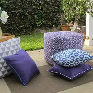 Cozy corner with blue outdoor cushions