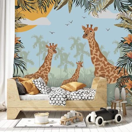 Colorful animal-themed wallpaper for kids' rooms