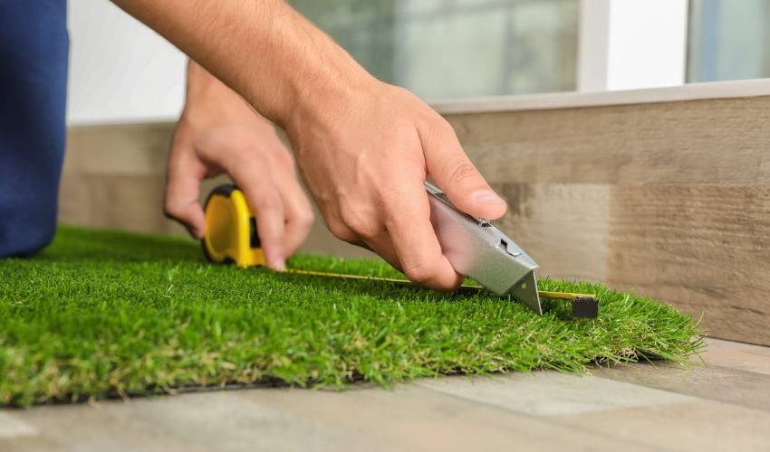 Measuring And Cutting The Artificial Grass