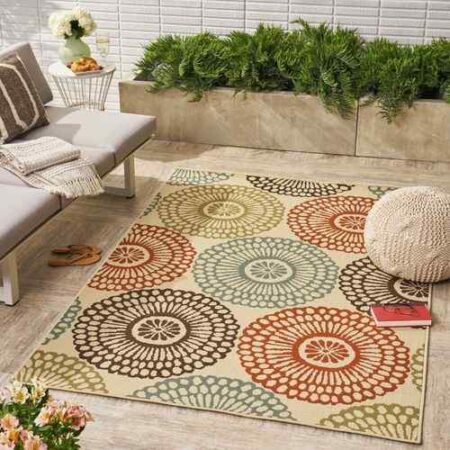 Stylish outdoor rug for patio seating area