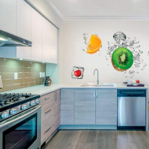 Colorful kitchen wallcovering with floral design