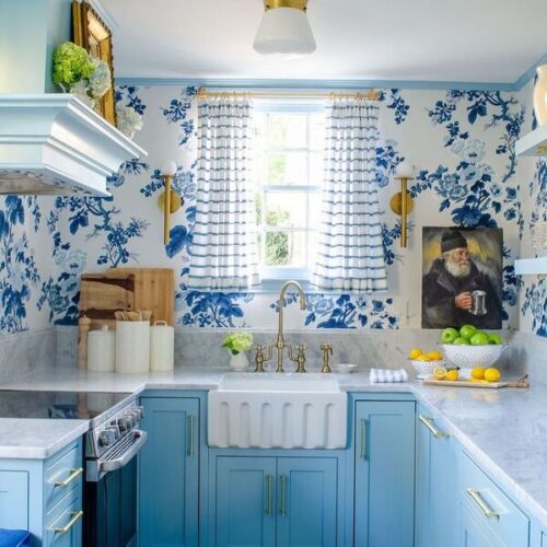 Modern kitchen wallpaper with geometric patterns