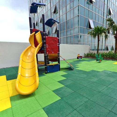 Soft rubber flooring for playground safety